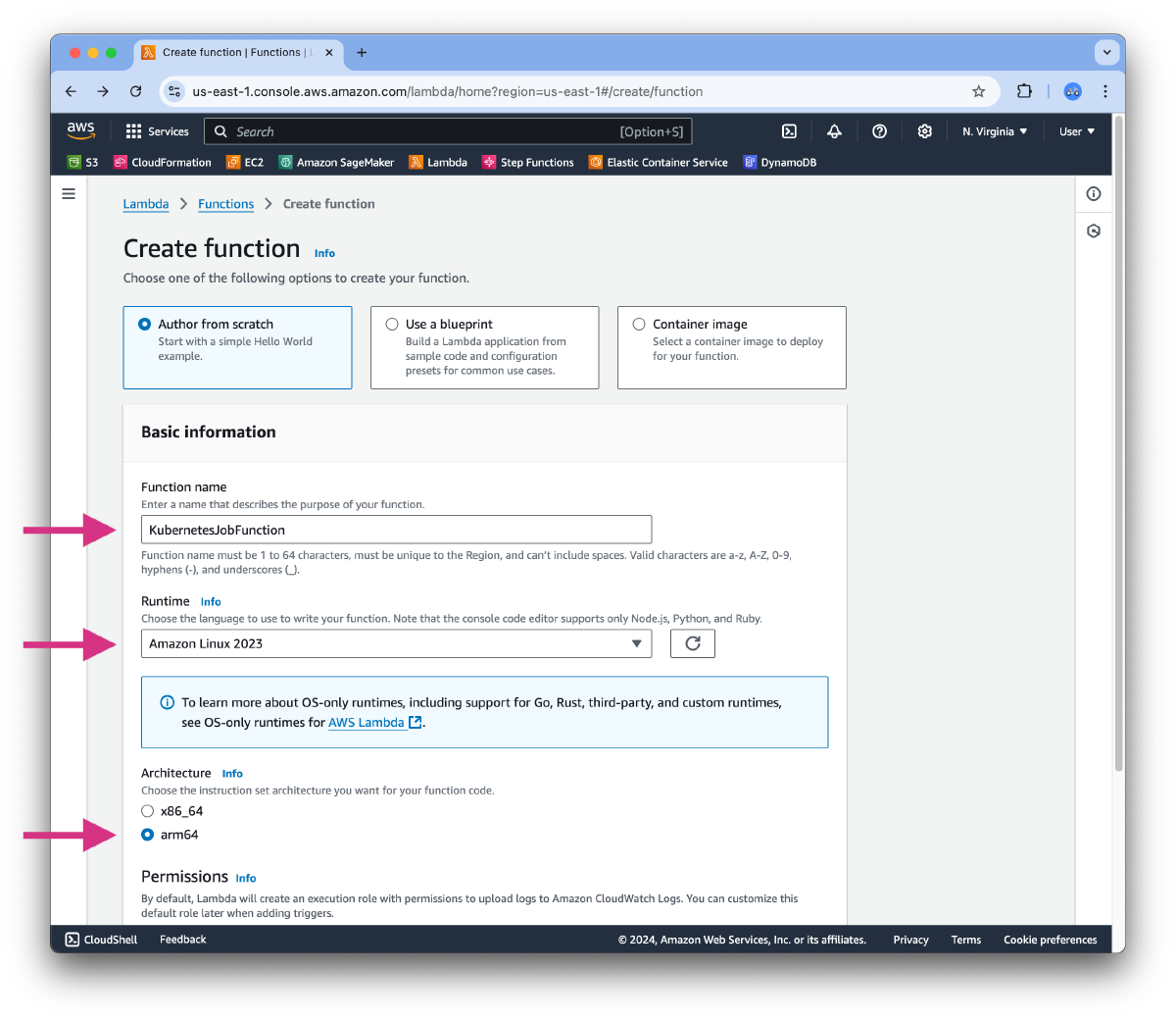 Create new AWS Lambda function